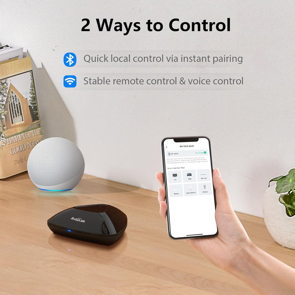 Broadlink RM MAX Smart Home Hub, Wi-Fi & BLE Universal Remote for IR/RF Devices, Compatible with Alexa & Google Home, Easy Setup, RF Hub for TV, AC, Blinds