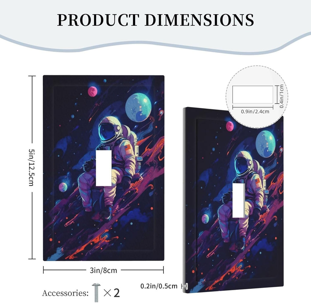 Decorative Light Switch Cover Purple Space Astronaut Planet 1 Gang Wall Plate Oversized Single Toggle Wall Cover Jumbo Electrical Switchplate Face Plate for Bedroom Home Decor