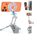 OMOTON 360°Rotating for MagSafe Tripod Mount, Adjustable Aluminum Magnetic Phone Tripod for iPhone 17/16/15/14 Pro Max Air, Foldable Cell Phone Stand Fits Vlog, Gym, Travel Essentials, Silver