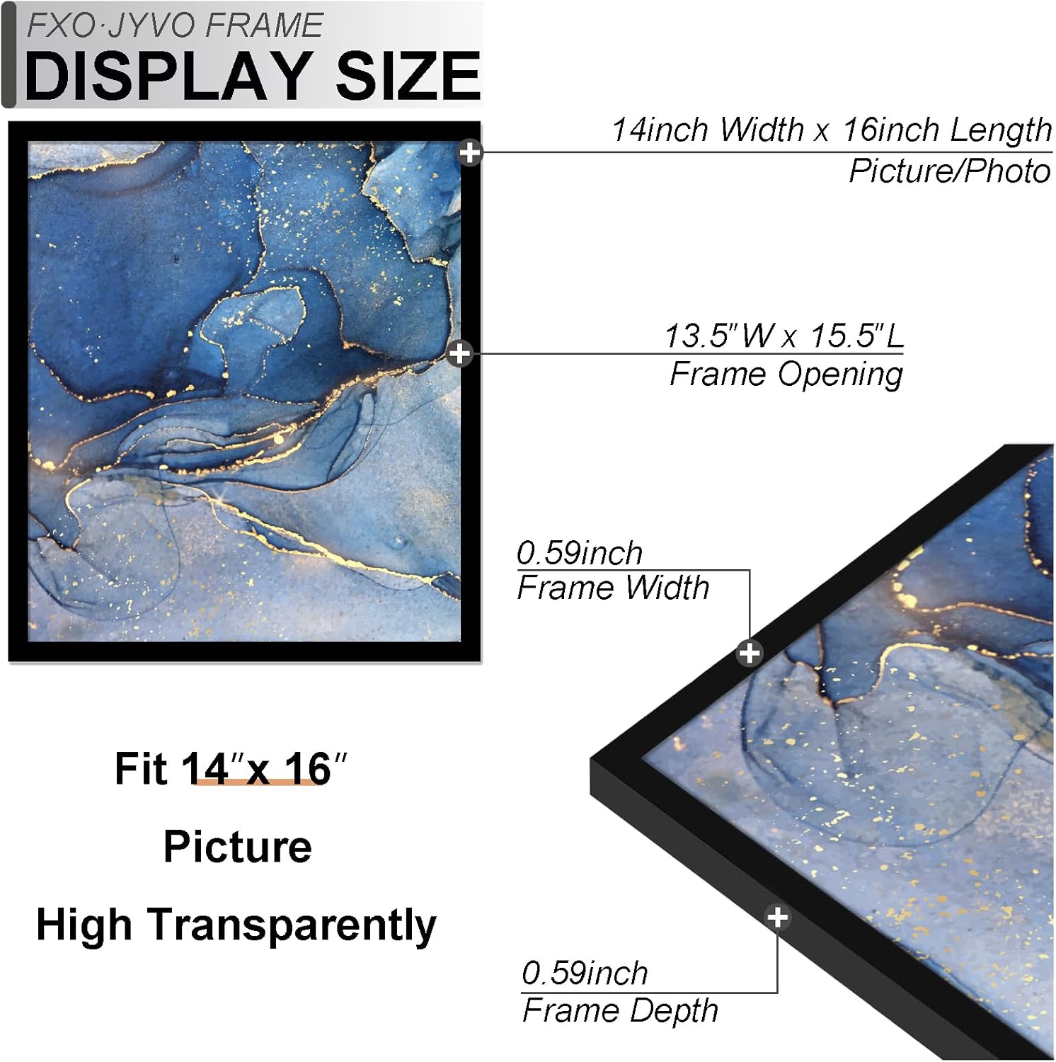 14x16 Picture Frame, Black Frame for 14 x 16 Inch Picture Poster Photo, Light Weight and High Transparent 14 by 16 Frame for Wall - 1 Pack/Black/14 x16