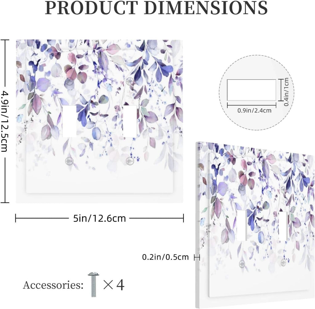 Purple Eucalyptus Watercolor Floral Rustic Leaf Decorative Switch Plates 2 Gang Double Toggle Outlet Light Switch Cover Wall Plate Electrical Faceplate for Farmhouse Home Decor