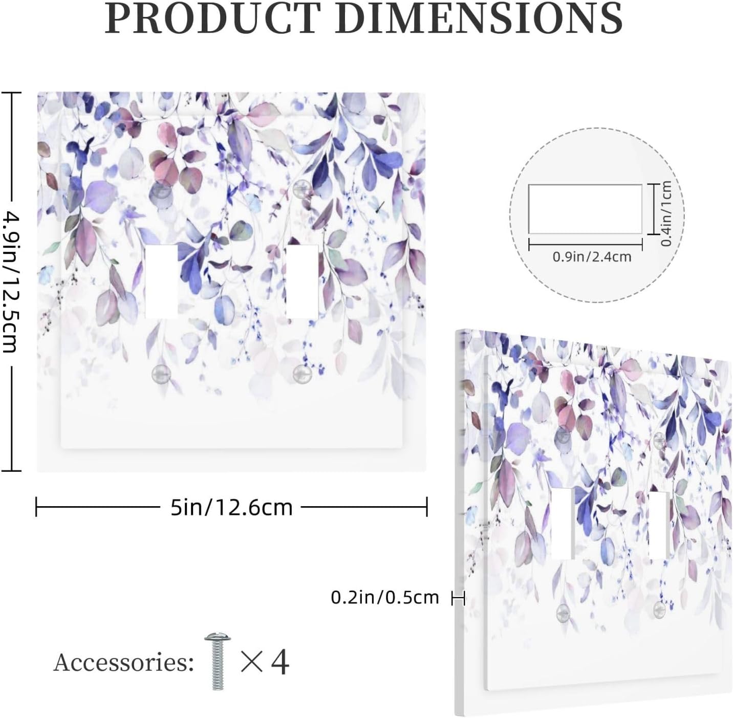 Purple Eucalyptus Watercolor Floral Rustic Leaf Decorative Switch Plates 2 Gang Double Toggle Outlet Light Switch Cover Wall Plate Electrical Faceplate for Farmhouse Home Decor