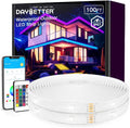 Outdoor LED Strip Lights Waterproof 100ft, IP67 Waterproof LED Light Strips with Remote, Music Sync APP Control, RGB Color Changing LED Lights for Eaves, Roof, Pool, Patio, Outdoor Decorations