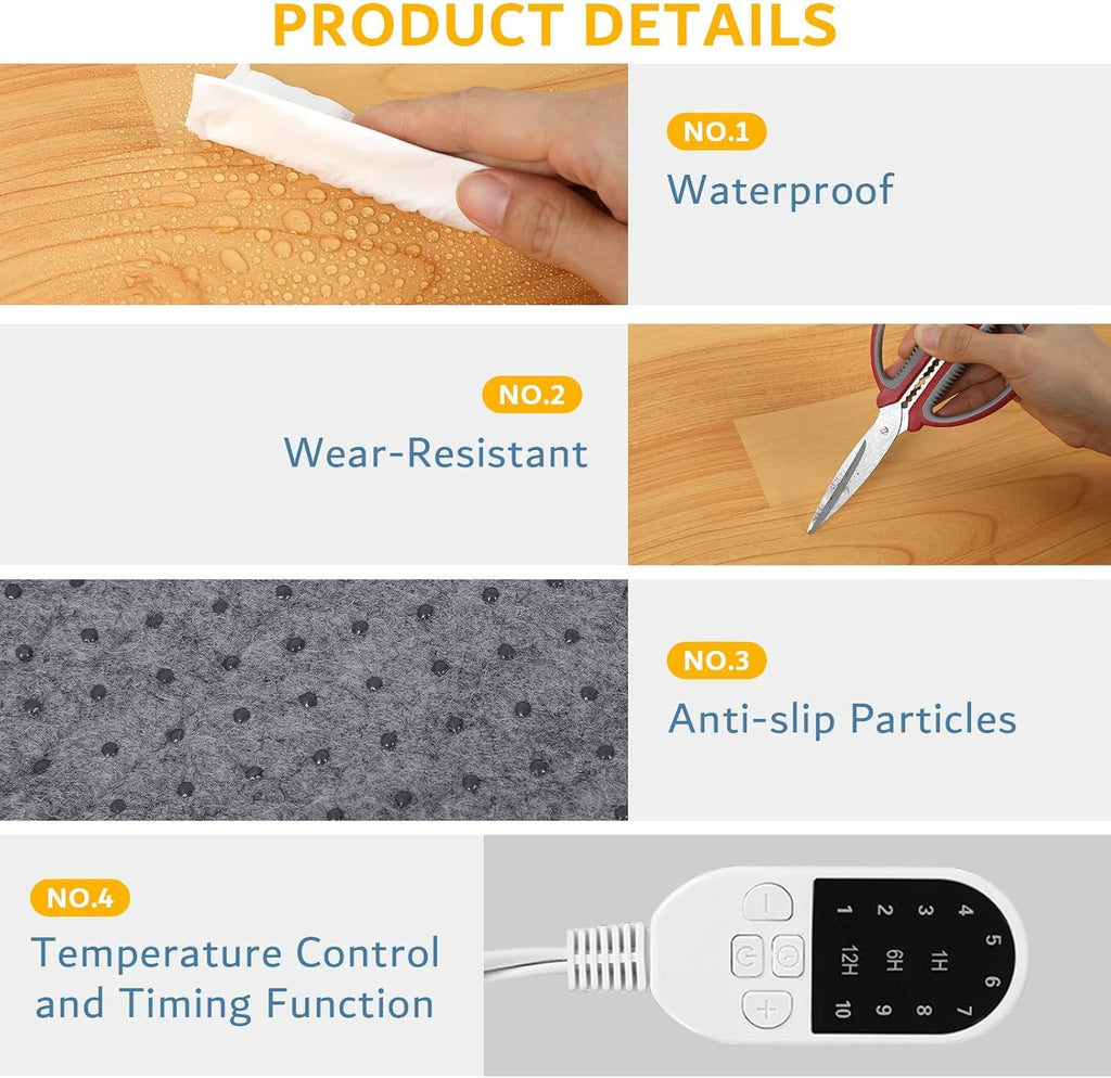 PVC 110V Heated Floor Mat Heater for Foot Warmer Under Desk 22 x 20 Inch Electric Heating Pad Energy Saving Carpet Pad Indoor Floor Heated Rug for Home Office Bathroom House Brown
