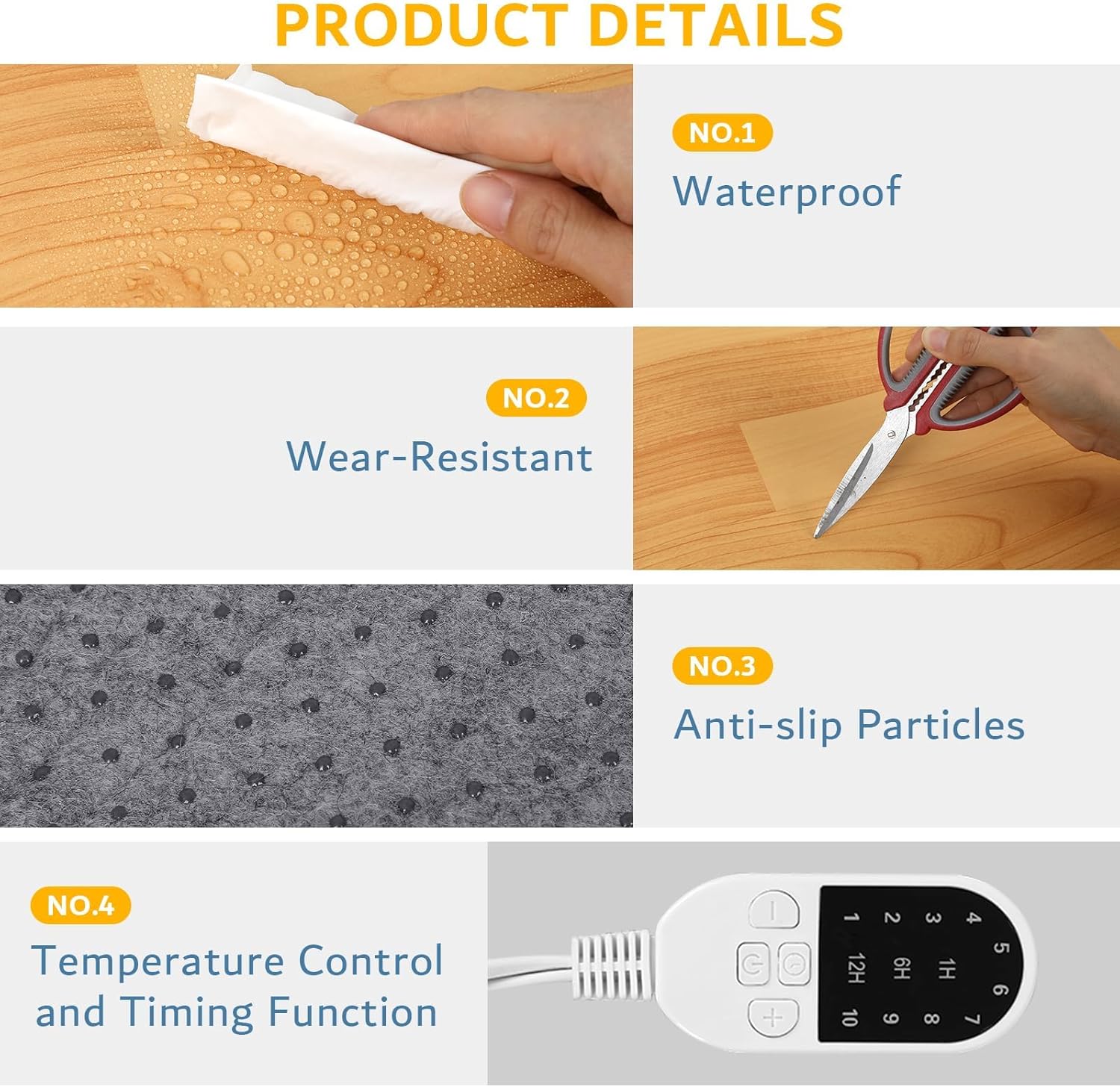 PVC 110V Heated Floor Mat Heater for Foot Warmer Under Desk 22 x 20 Inch Electric Heating Pad Energy Saving Carpet Pad Indoor Floor Heated Rug for Home Office Bathroom House Brown