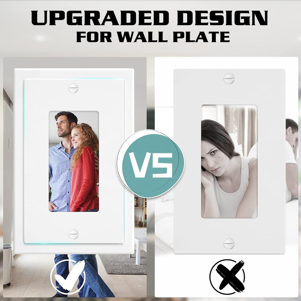 1-Gang Modern Edge Decorative Wall Plate Cover Switch Outlet Single Decorator Electrical Faceplate for Light Switches, Smart Switch, GFCI, Dimmers, Receptacle, USB Outlet (10 Pack, Single Decorator)