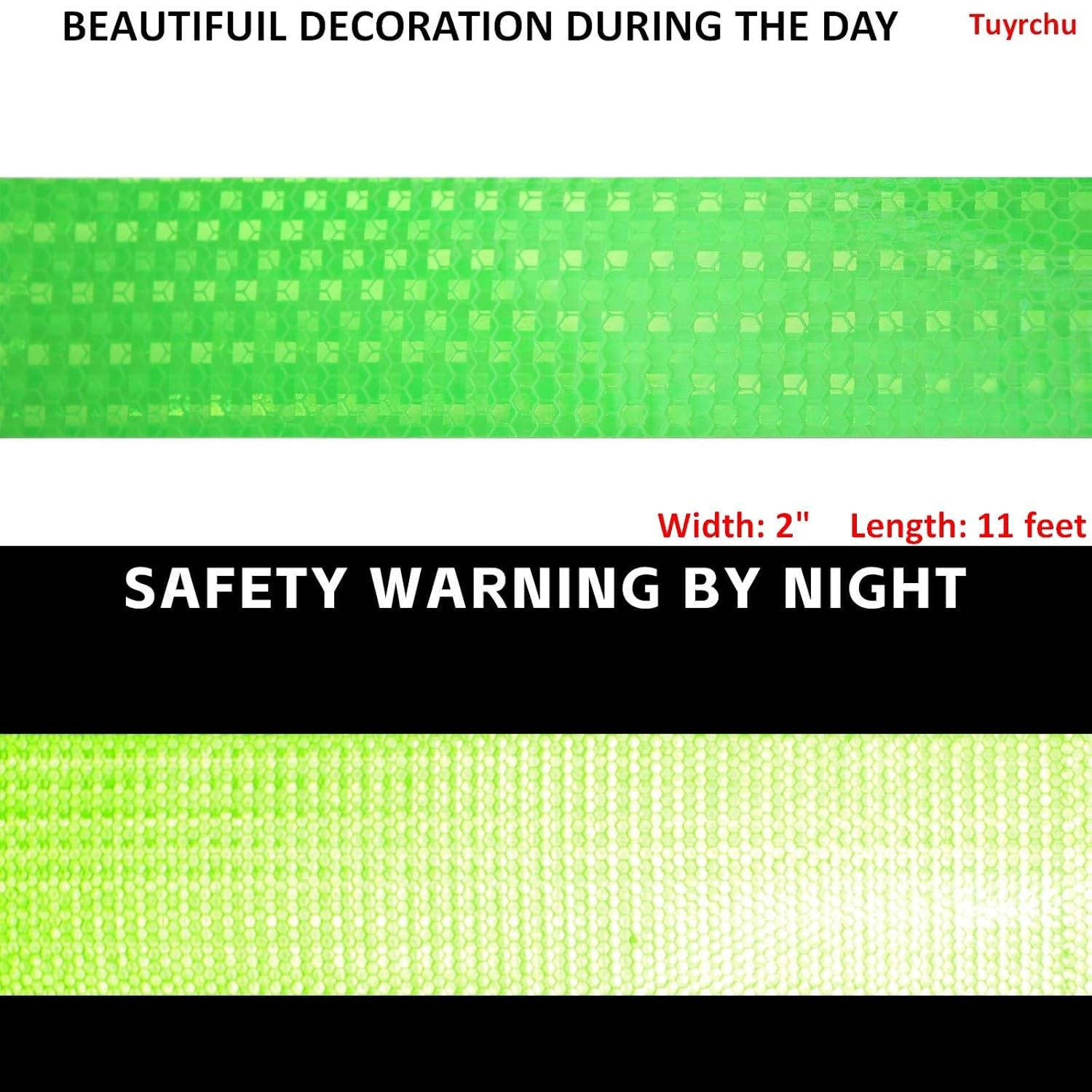 Green Reflective Tape Outdoor Waterproof 2 inch, High Visibility Warning Industrial Marking Tape, Safety Stickers (11 feet)
