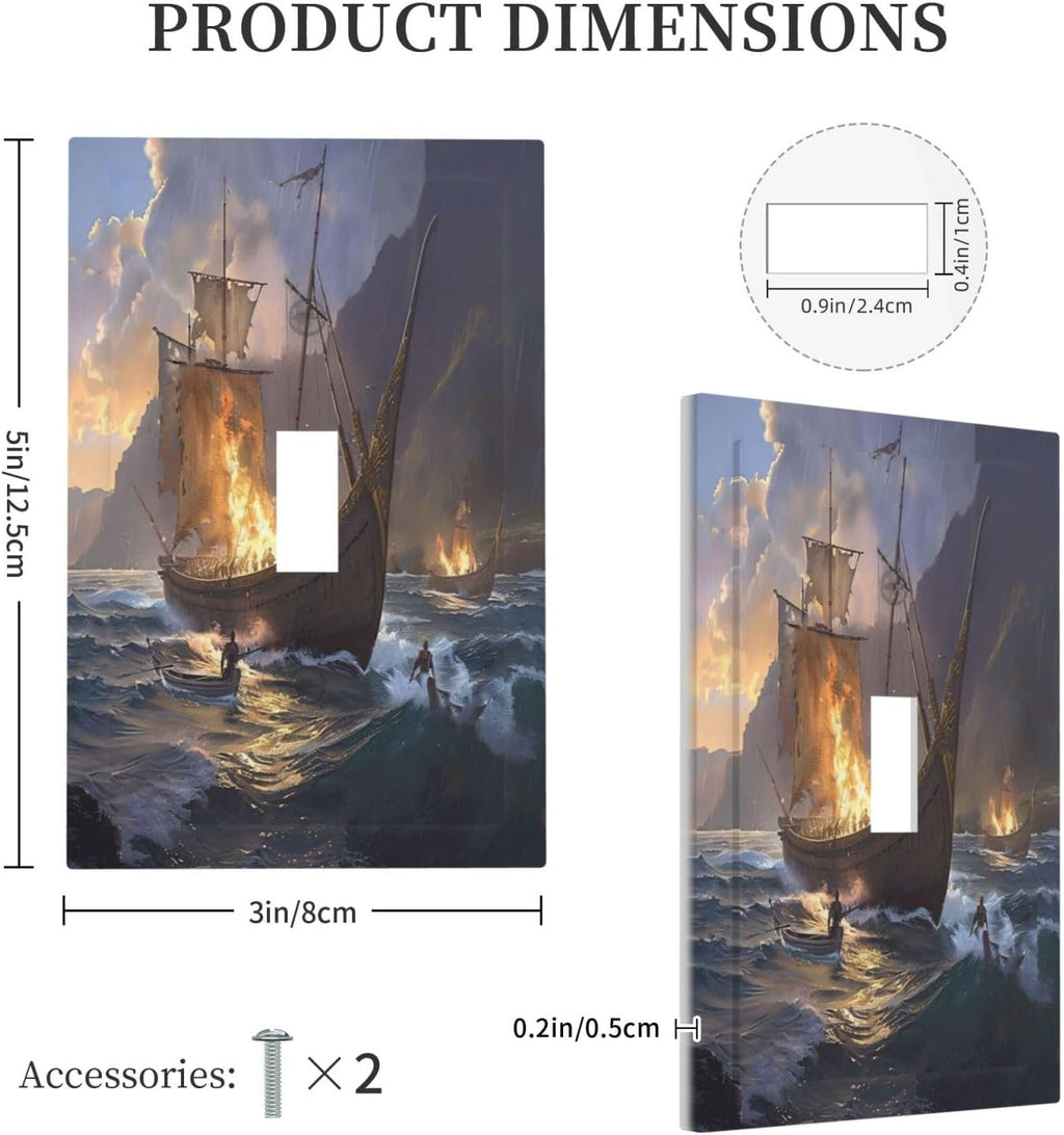 Decorative Light Switch Cover Plate Medieval Vintage Sailing Adventure Sailings Ocean Waves 1 Gang Single Toggle Wall Plate Electrical Outlet Covers Decorate Switch Plate Cover for Bedroom Cabin Decor
