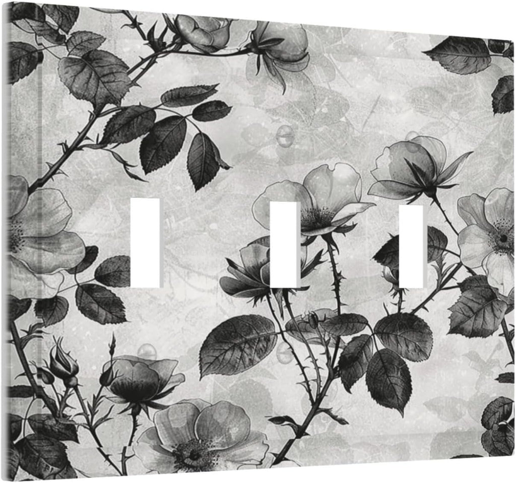 Decorative Switch Plates Black Breezy Watercolor Garden Floral 3 Gang Wall Plate Triple Toggle Light Switch Cover Faceplate Electrical Wall Panels for Bedroom Home Decor