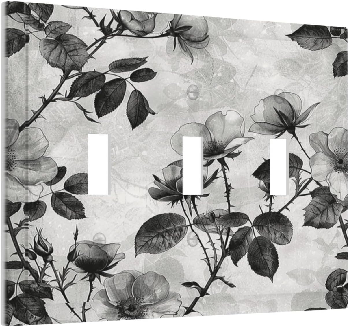 Decorative Switch Plates Black Breezy Watercolor Garden Floral 3 Gang Wall Plate Triple Toggle Light Switch Cover Faceplate Electrical Wall Panels for Bedroom Home Decor