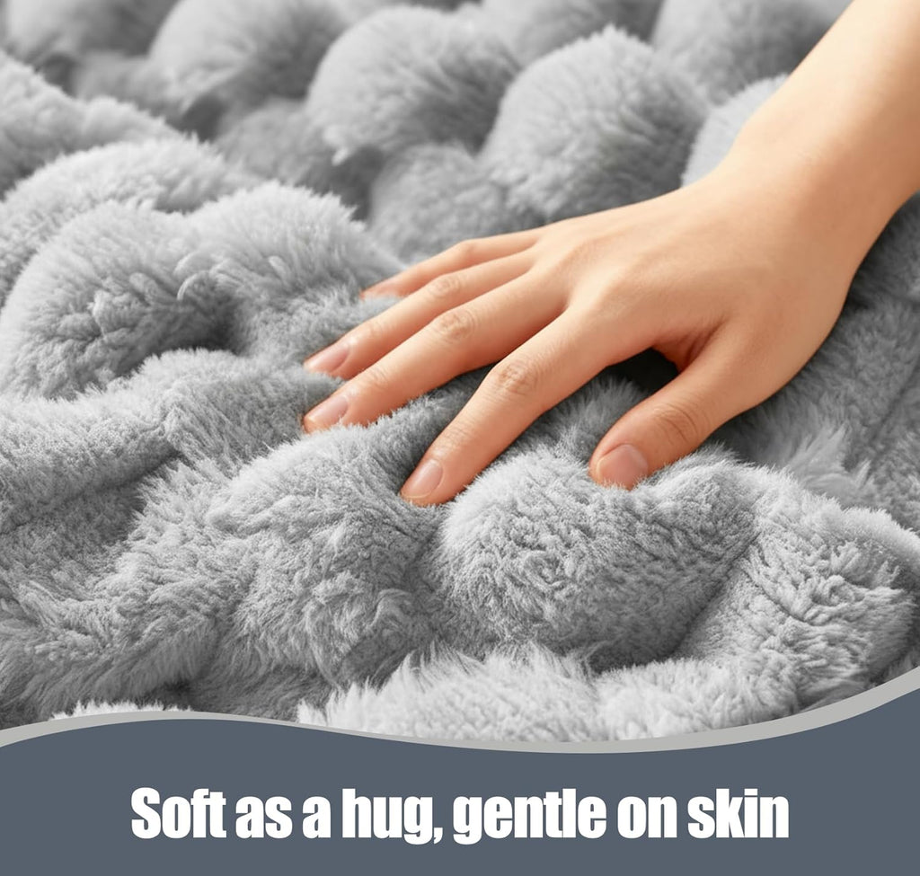 Electric Heated Blanket Throw 50" x 60" Soft Ribbed Faux Fur Flannel Fast Heating 12 Heat Levels 1–12H Timer & Overheat Protection & Auto Shut-Off & ETL FCC & Machine Washable Heated Throw (Gray)