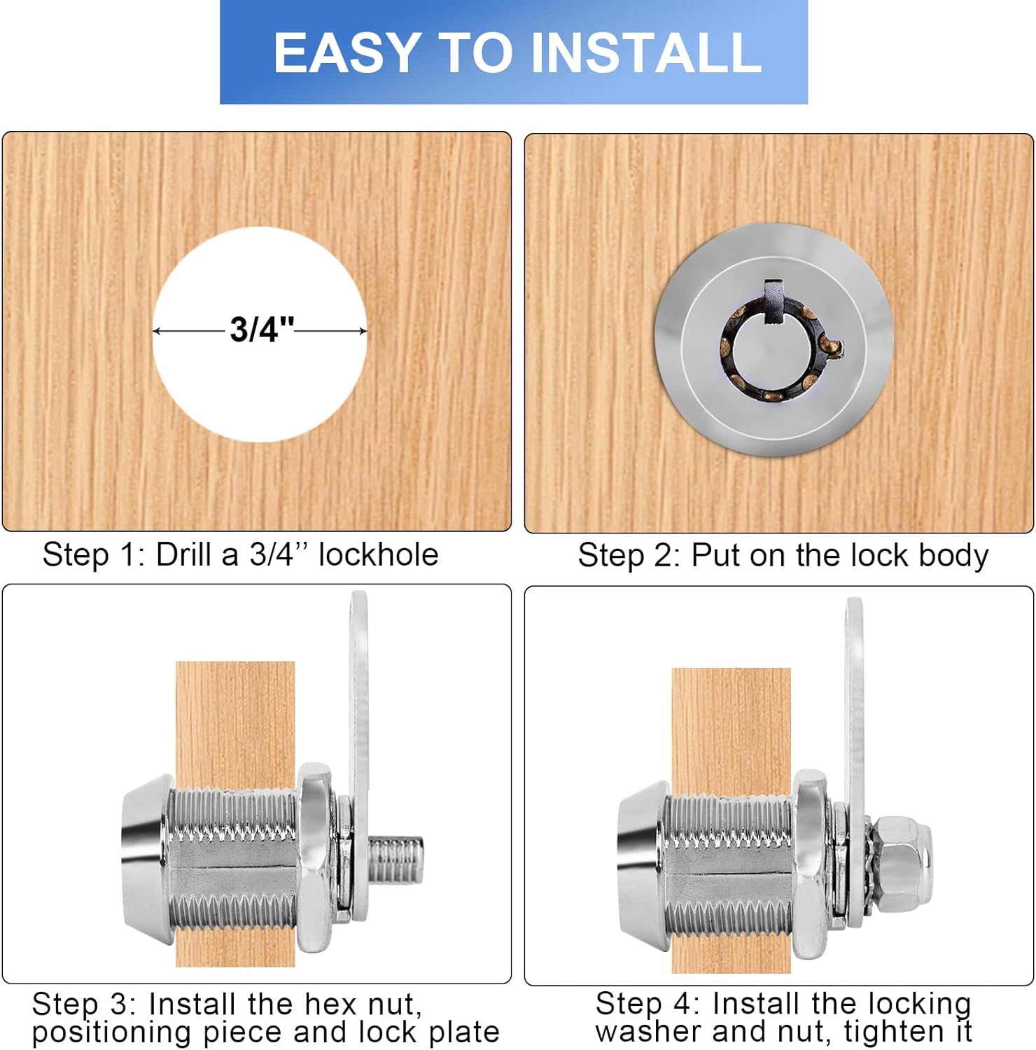 Cam Lock RV Storage Locks Keyed Alike, 1-1/8" Fits on 7/8" Max Door Thickness, RV Compartment Locks for Camper Trailer Locks with Keys (1-1/8 Inch 6Pack)