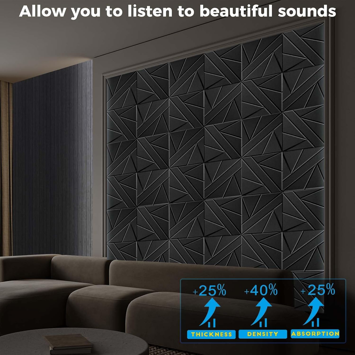 8 Pack Self-Adhesive Soundproof Wall Panels, 12 x 12 x 0.47 in Sound Proof Foam Panels for Walls, 1.2lb/ft³ High Density, Thicker 0.47in, Acoustic Panel, Peel and Stick Wall Panel Studio Black