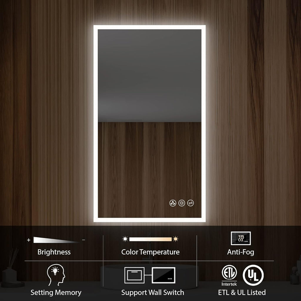 Blossom 21x36 LED Mirror for Bathroom | Backlit LED Vanity Mirror with Anti-Fog, Stepless Dimmable, 3 Color Temperature | Lighted Mirrors for Bathroom Wall | Smart Vanity Makeup Mirror with Lights