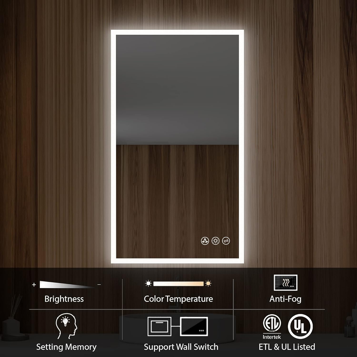 Blossom 21x36 LED Mirror for Bathroom | Backlit LED Vanity Mirror with Anti-Fog, Stepless Dimmable, 3 Color Temperature | Lighted Mirrors for Bathroom Wall | Smart Vanity Makeup Mirror with Lights