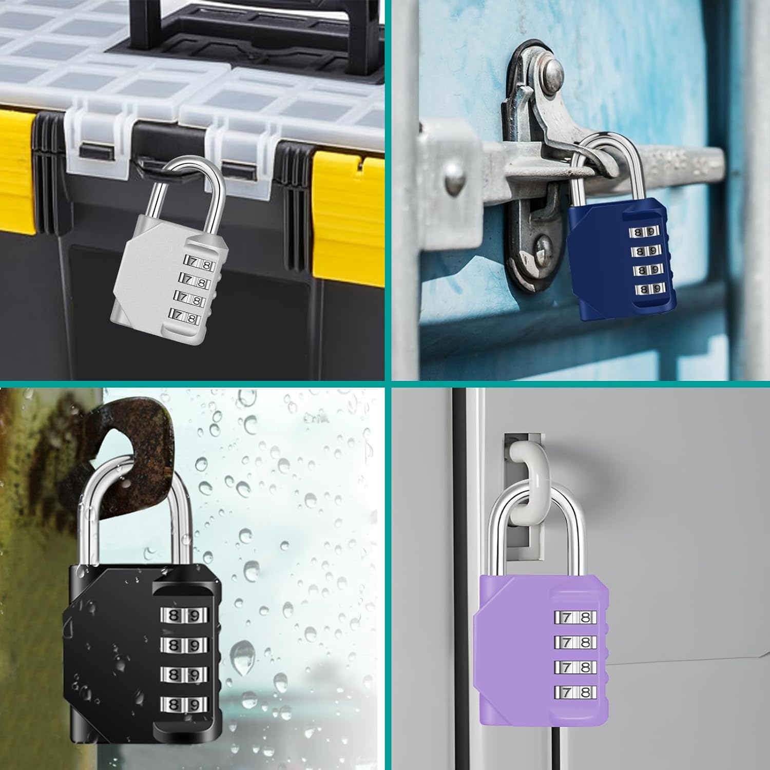 ZHEGE Combination Lock, 4 Digit Combination Padlock Outdoor, School Lock, Gym Lock (Purple)