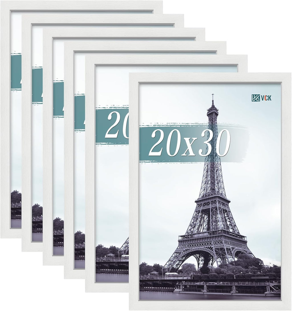VCK 20x30 Poster Frames white Set of 6, Wide Border Wood Picture Frame, Multi-Directional Display Family Photos, Office Prints, Studio/Gallery Art, Woodgrain Series, Wall Hanging