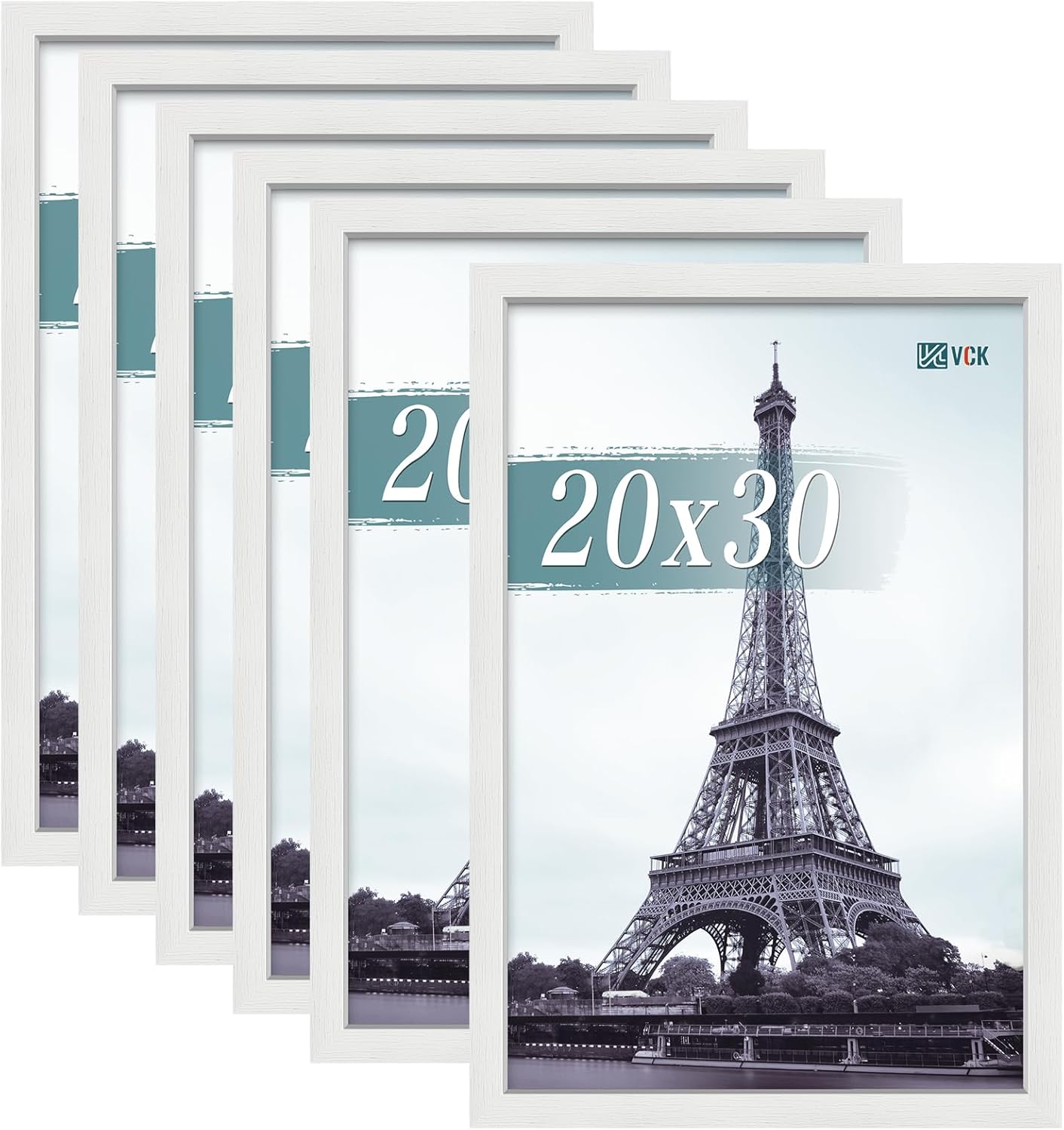 VCK 20x30 Poster Frames white Set of 6, Wide Border Wood Picture Frame, Multi-Directional Display Family Photos, Office Prints, Studio/Gallery Art, Woodgrain Series, Wall Hanging