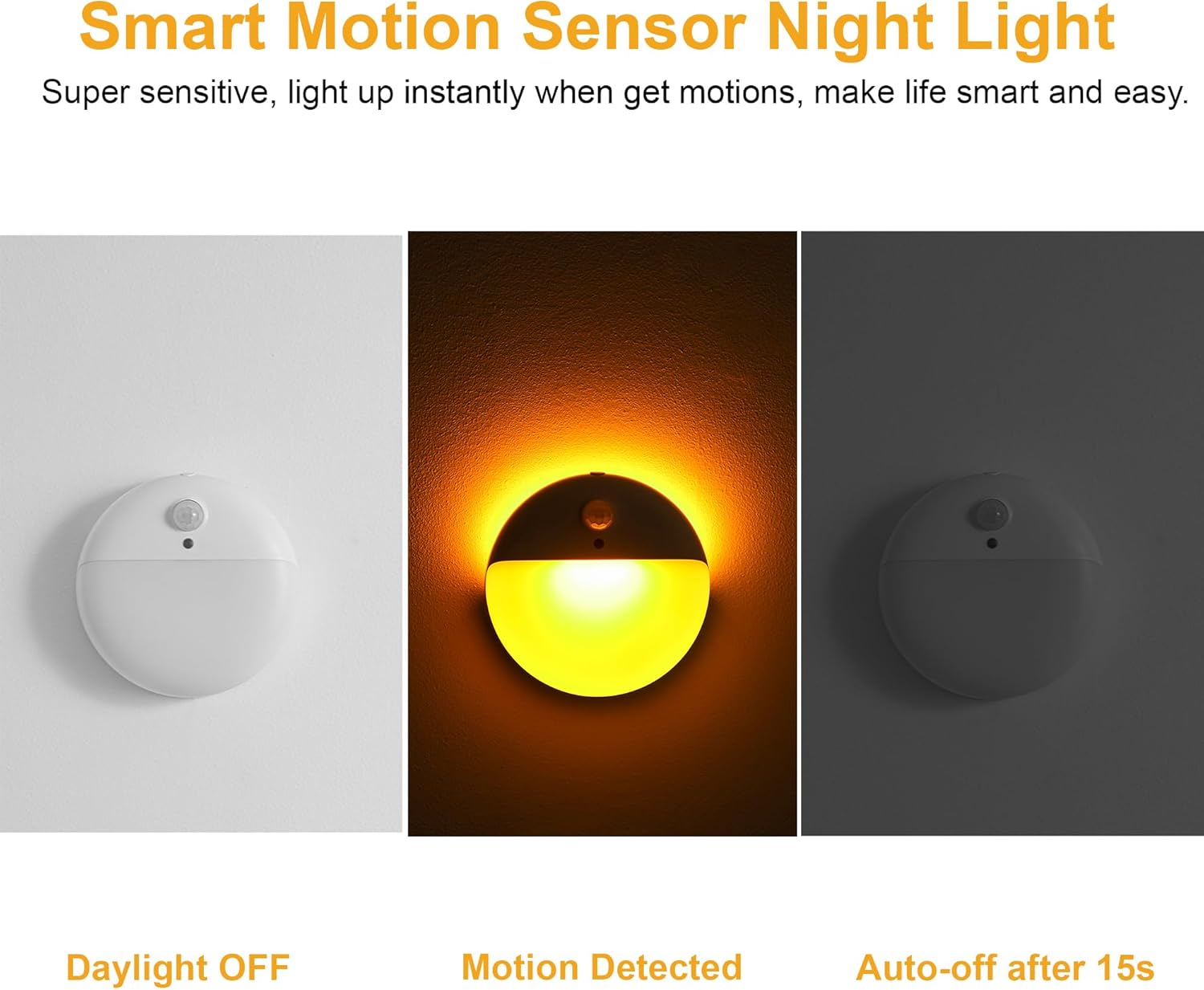 2 Pack Amber Night Light, Battery Operated Night Light, 2.6" Small Sticky Lights, Dimming, 3 Light Modes, Motion Sensor Lights for Kids, Baby, Sleep, Bedroom, Bathroom, Toilet, Travel, Stairs