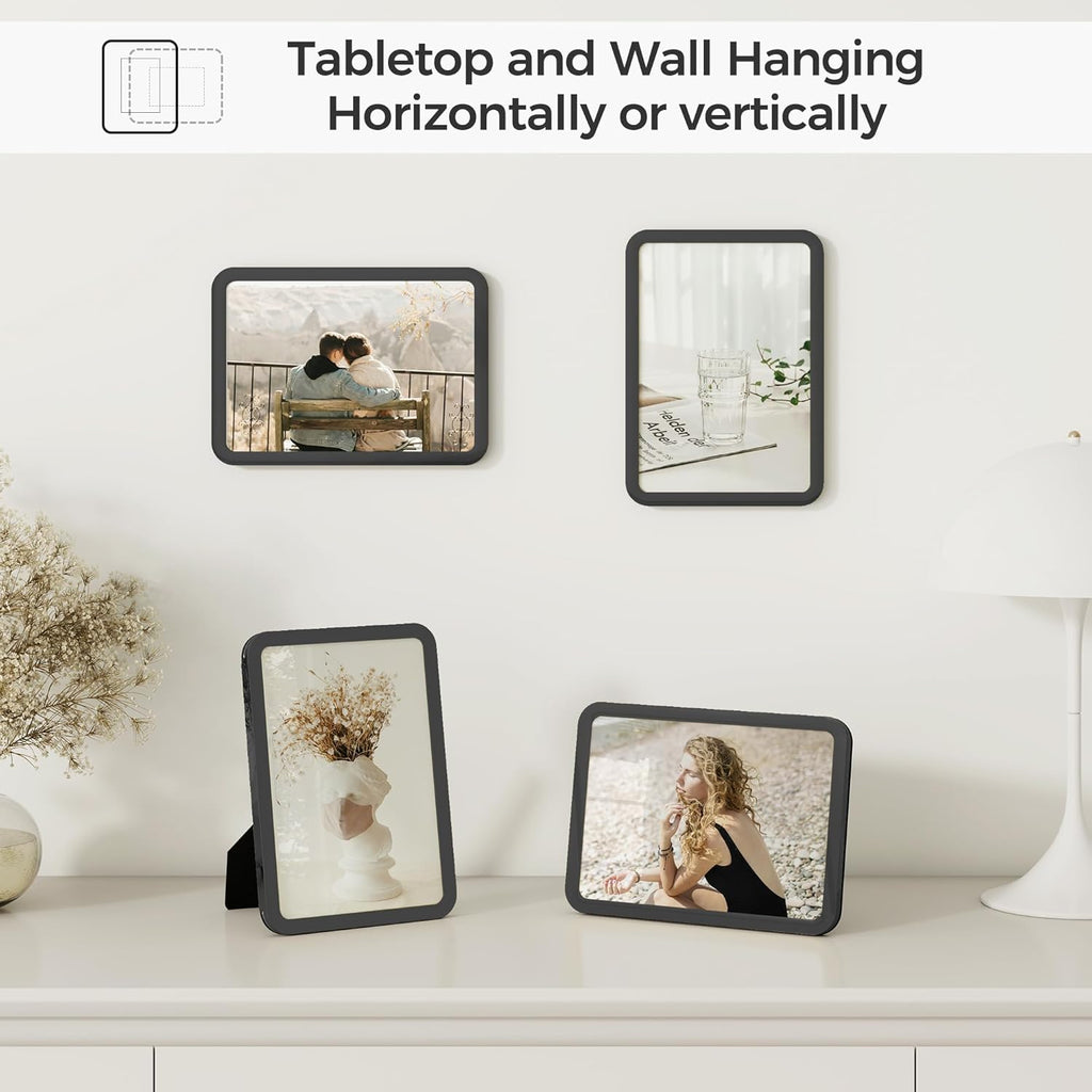 Axeman 8x10 Picture Frame-Metal Rounded Corner Frame 8x10, 8''x10''Photo Frame with Tempered Glass,Tabletop and Wall Display, One-Piece 8 By 10 Metal Picture Frame for images, Black