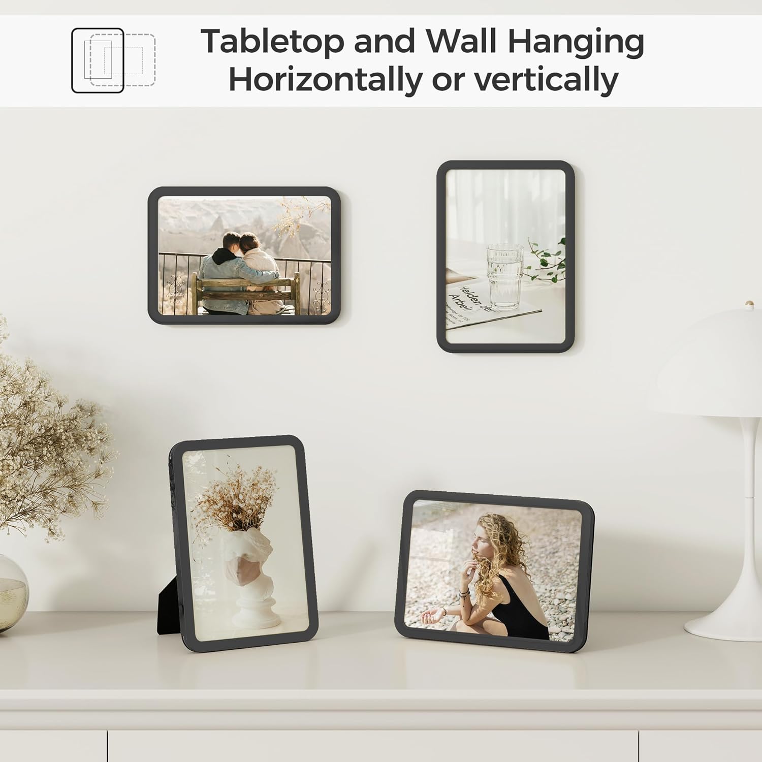 Axeman 4x6 Picture Frame-Metal Rounded Corner Frame 4x6, 4''x6''Photo Frame with Tempered Glass,Tabletop and Wall Display, One-Piece 4 By 6 Metal Picture Frame for images, Black