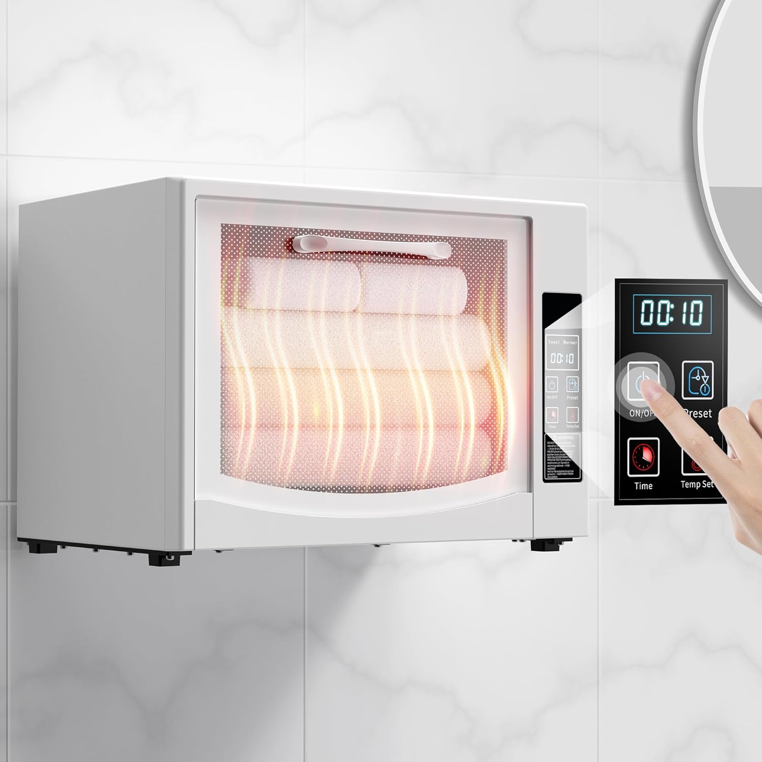 SIXRARI 25L Hot Towel Warmer Cabinet, Wall-Mounted Towel Warmers, Rapid Heating(20/40/60 min), LED Display, Smart Timed Towel Heater for Bathroom, Fits Up to 2 Large Towels, Blankets or Robes(White)