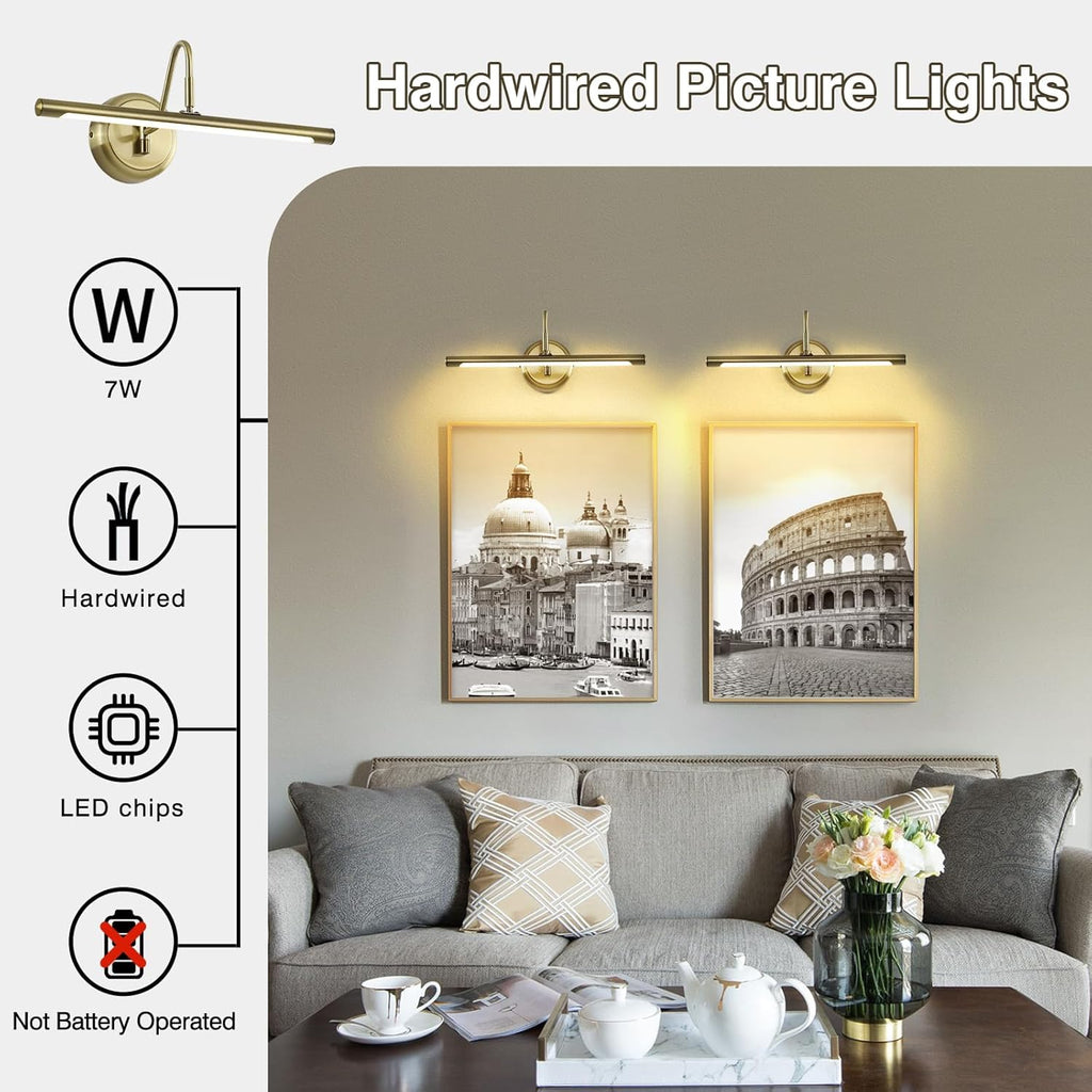 JOOSENLUX Modern LED Picture Lights Fixtures,Art Decor Metal Artwork Mini Accent Spotlights 16.54" Inch,7W(45W Eqv.),Natural White 3000K,Hardwire Swing Arm, Antique Bronze Finish