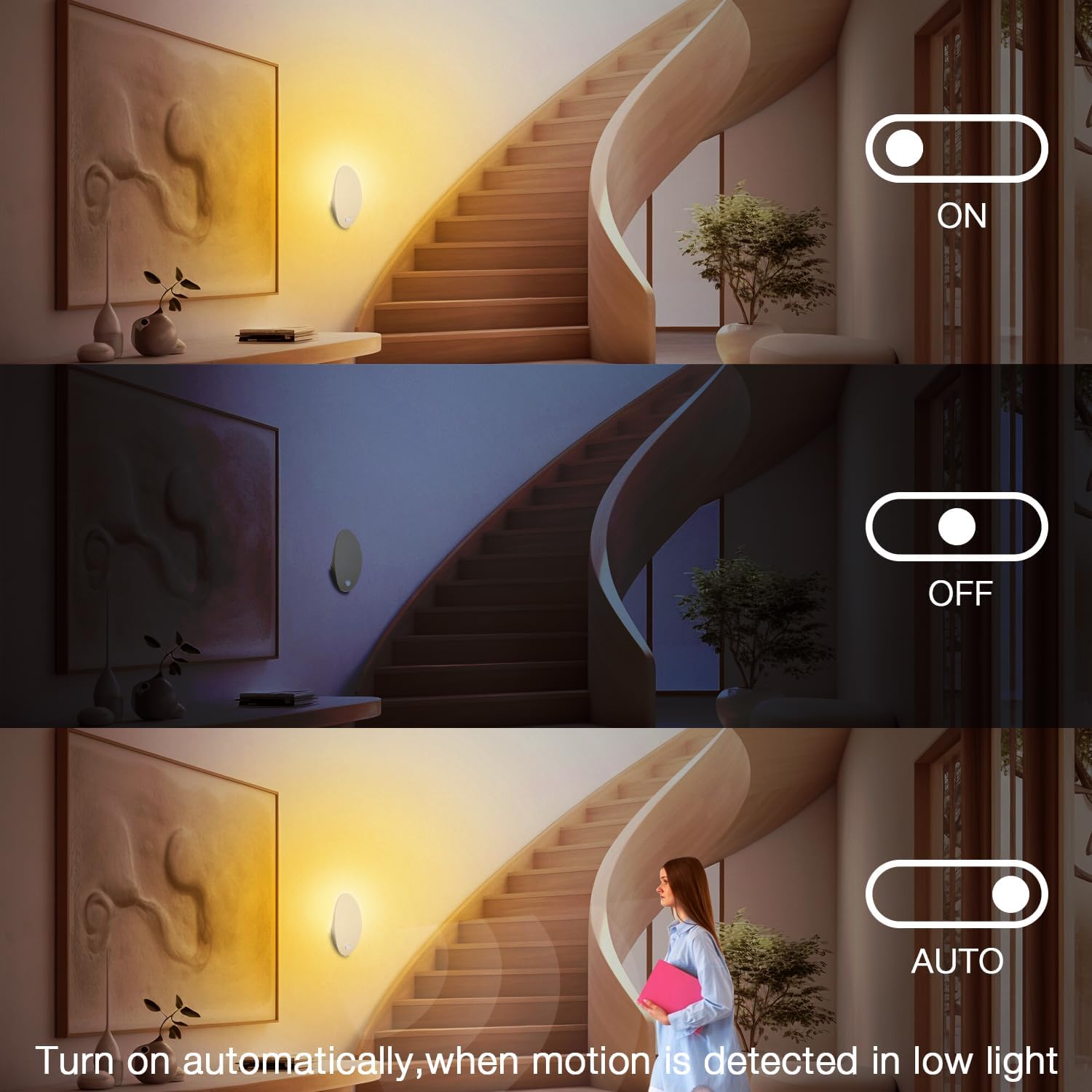 DAYBETTER Night Light for Kids - Baby Night Light Warm White 3000K with USB Rechargeable Battery Operated Cordless Motion Sensor Lamp Indoor LED for Bedroom Hallway Stair(2 Pack)