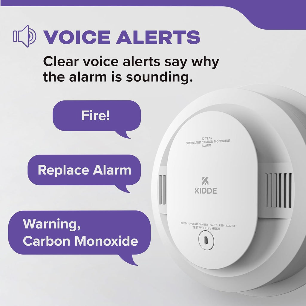 Kidde Hardwired Smoke & Carbon Monoxide Detector for Home, Voice Alerts, 10-Year Battery Backup, 3-Pack