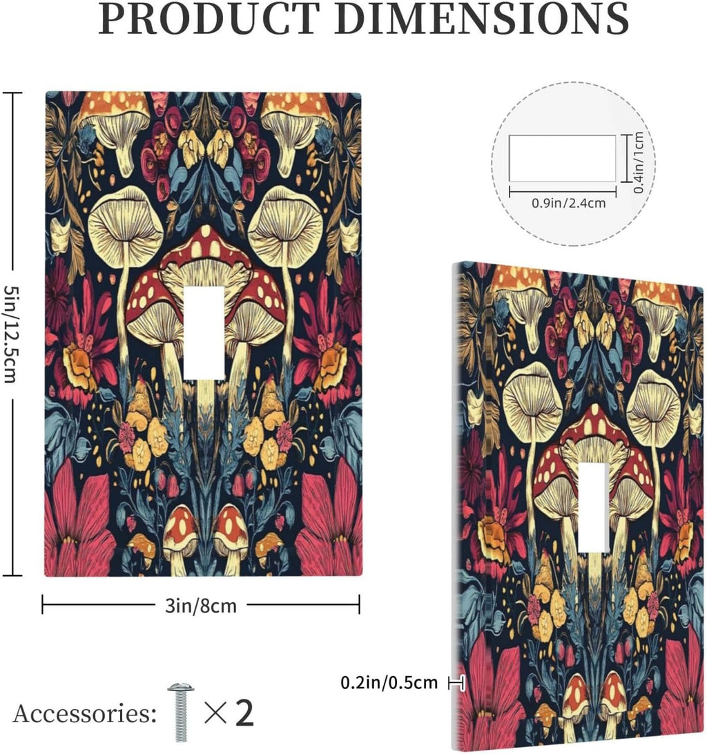 Decorative Light Switch Cover Plate Coloful Red Yellow Orange Magical Mushroom Forest 1 Gang Single Toggle Wall Plate Electrical Outlet Covers Decorate Switch Plate Cover for Bedroom Home Decor