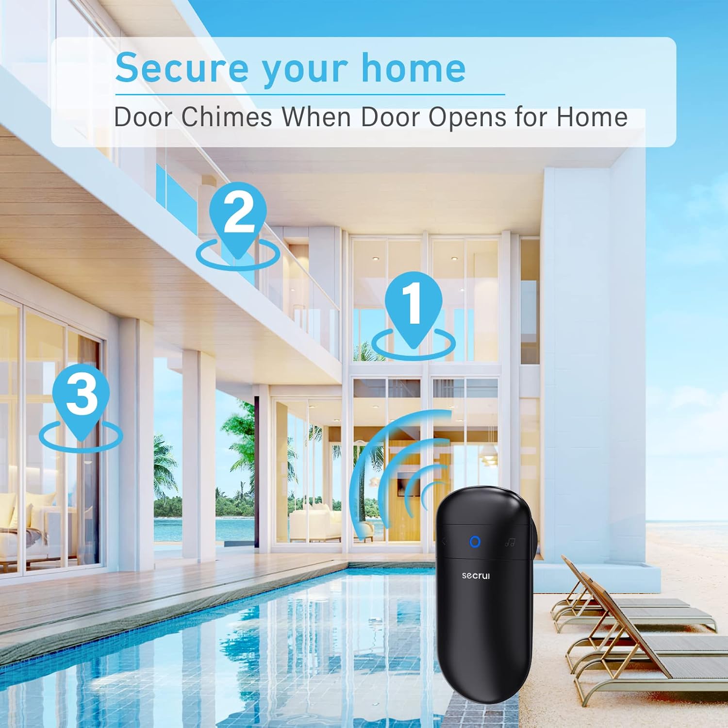 Door Chime, Door Sensor Chime for Door Opens – Door Ringer with 500ft Operating Range 52 Chime 110dB LED Indicators –Entry Alert Chime for Business/Home/Office (2 Receivers+3 Sensors)