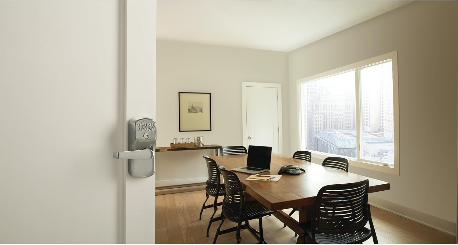 SCHLAGE Brushed Chrome FE595CS V PLY 626 ELA Plymouth Light Commercial Electronic Keypad Lock with Elan Lever(Satin Chrome)