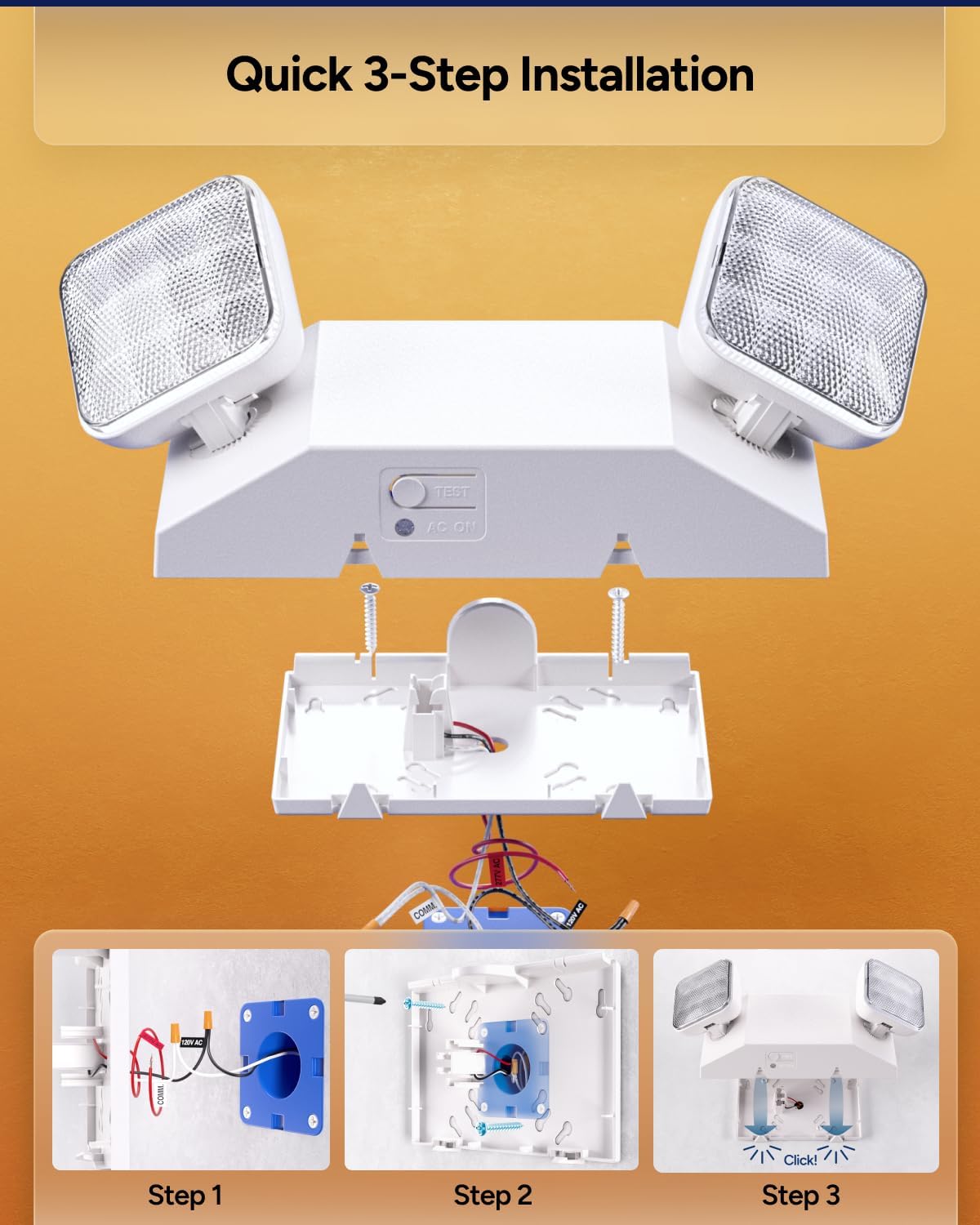 Sunco LED Emergency Lights, Commercial Lighting for Business, Power Outages, Offices, with Backup Battery (90 Minutes), Wall Mount, Hard Wired, 120-277V, Fire Resistant (94V-0) UL 2 Pack.