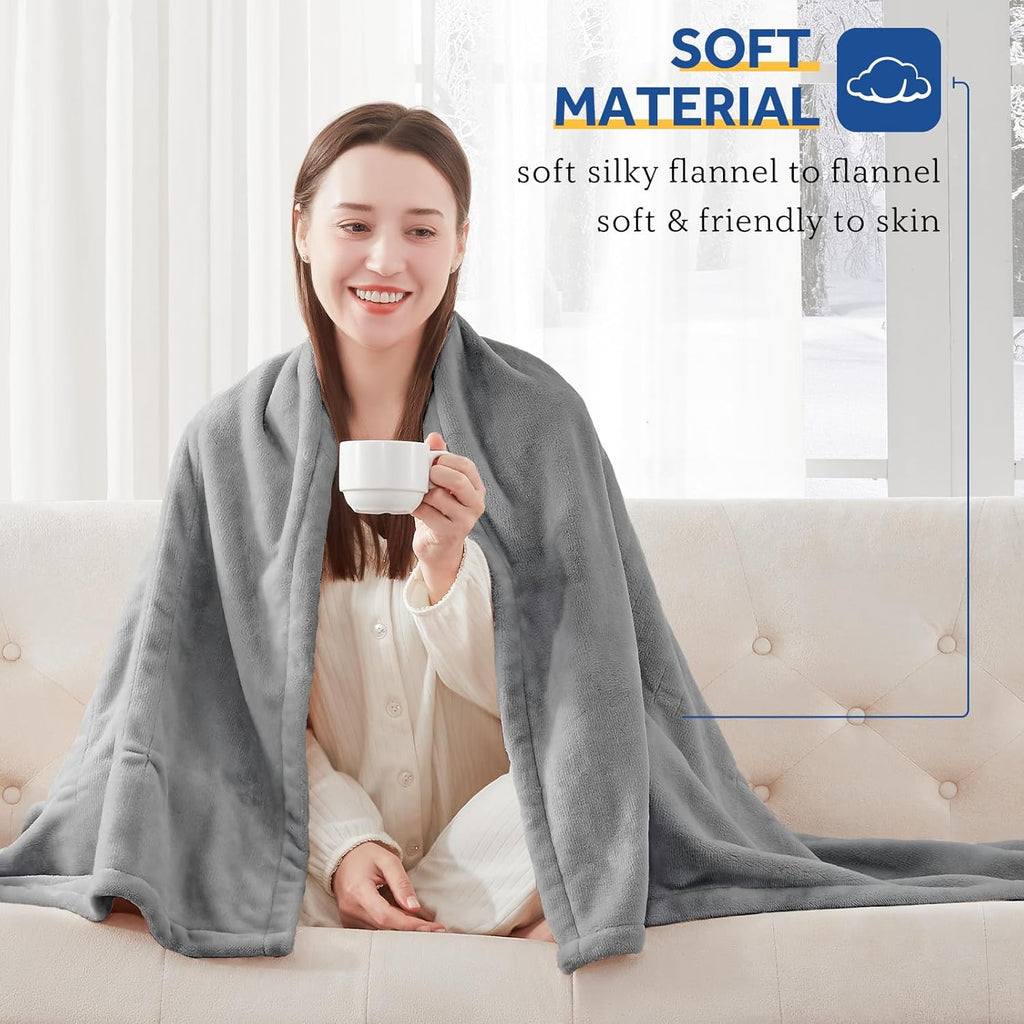 Sealy Electric Blanket King, Flannel Heated Blanket King Size with 10 Heating Levels & 1-12 Hours Auto Shut Off, Machine Washable, Light Grey, 100 x 90 Inch