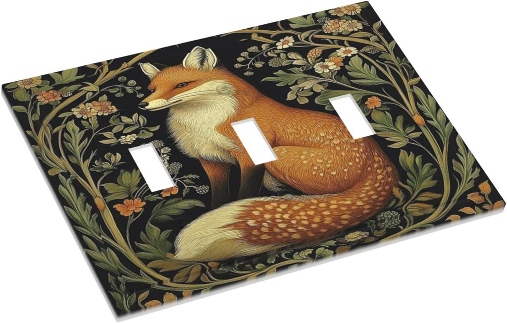 Fox Morris Plants Flowers Vine Colorful Floral Decorative Switch Plates 3 Gang Wall Plate Triple Toggle Light Switch Cover Faceplate Electrical Wall Panels For Bed Room Living Room Decor