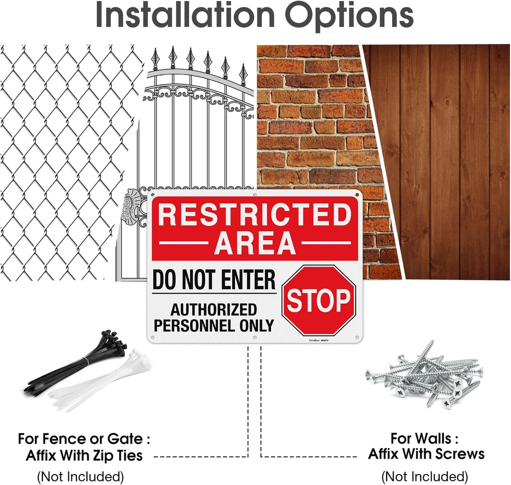 GicnKeuz Large "Restricted Area - Do Not Enter, Authorized Personnel Only" Metal Signs, 14 x 10 Inches Reflective Aluminum Signs, Fade Resistant/Waterproof, Easy to Install, Outdoor Use (4-Pack)