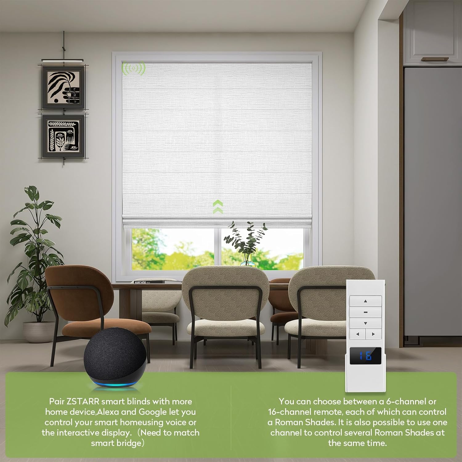 ZSTARR Smart Roman Shades Rechargeable Motorized Blinds with Remote Light Filtering Roman Window Shades Plain Fold Soft for Doors Bedroom, Custom Size (Light White)