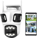 Three Lens WiFi Outdoor Security Camera, 9MP Wireless Home Security Cam, 360° Pan/Tilt, Human Detection, AI Auto Tracking, No Blind Spot, Color Night Vision, Two-Way Audio, Spotlight, IP66