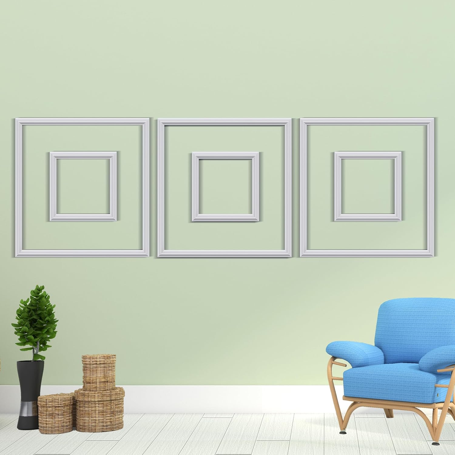 3 PCS Premade Wainscoting Panels Accent Wall Panels for Interior Wall Decor Easy DIY Build and Batten Chair Rail & Picture Frame Door Decor (20 x 20 + 10 x 10in)
