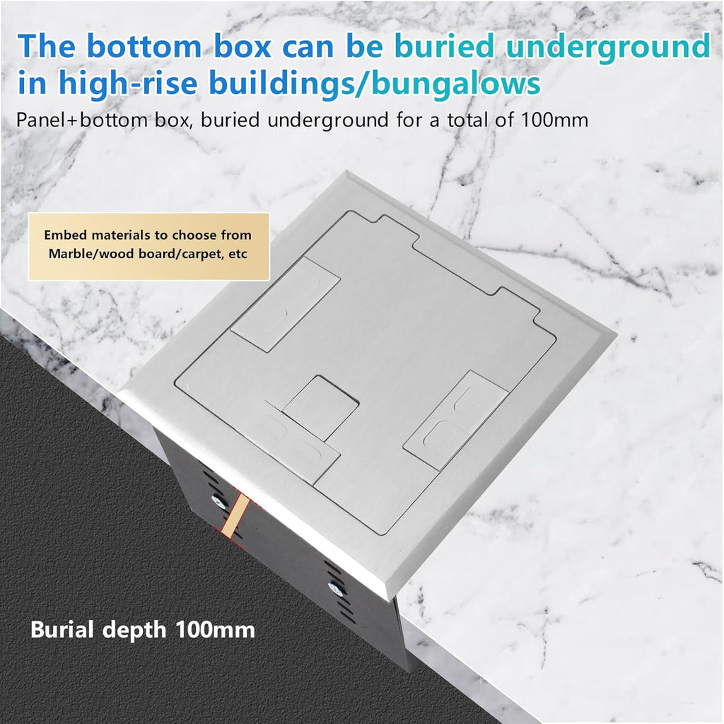 KYHSHJ Recessed Flat Hidden Socket Kit with 20 Amp Stainless Steel TR Receptacle Outlet Stainless+3-Port RJ45 Datacom Receptacle.Internal Height Adjustable，Corrosive Resistant Hardware，Silver