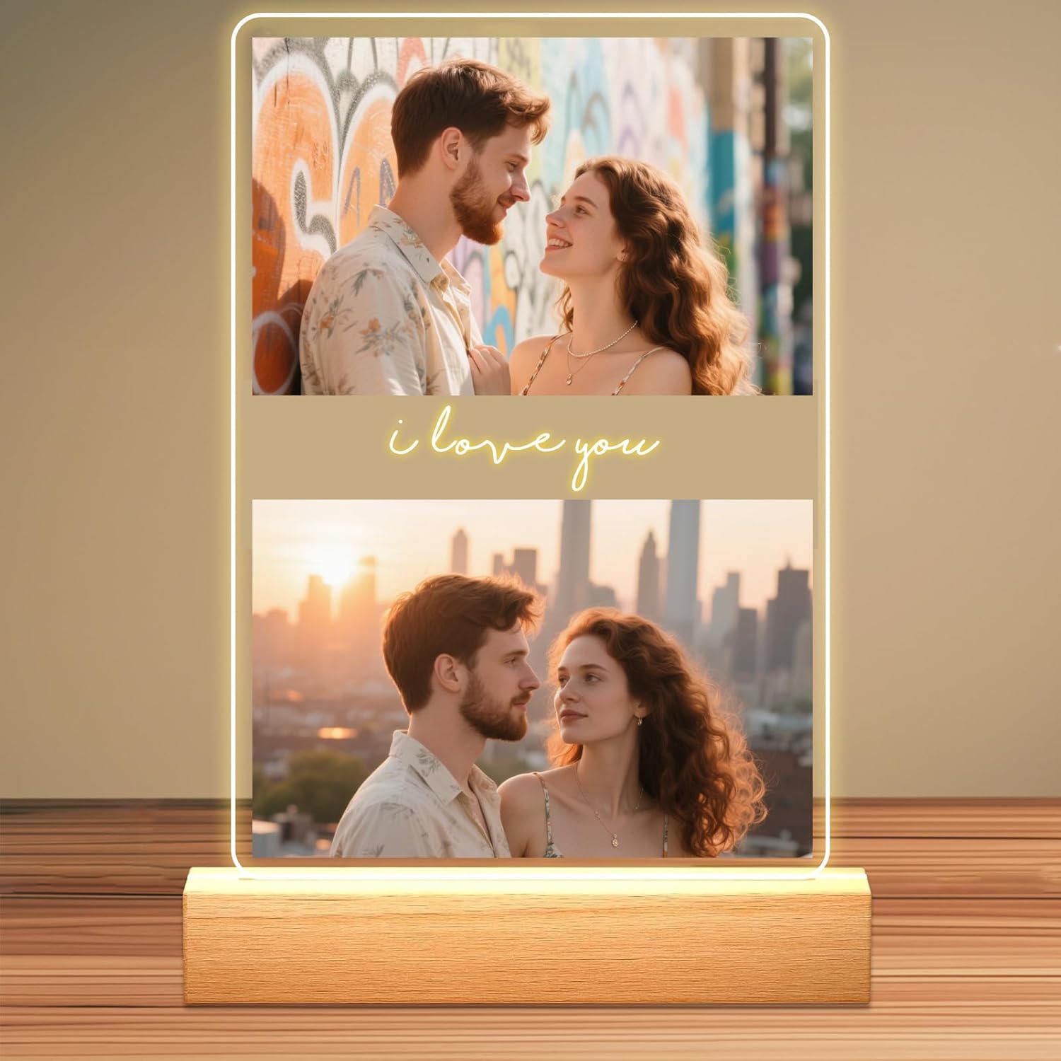 Personalized Picture Frames with Photo, Custom Photo Frame with Night Light, Customized Girlfriend Photo Gifts, Ideal Gift for Couples Anniversary Birthday Mom Dad Him Her