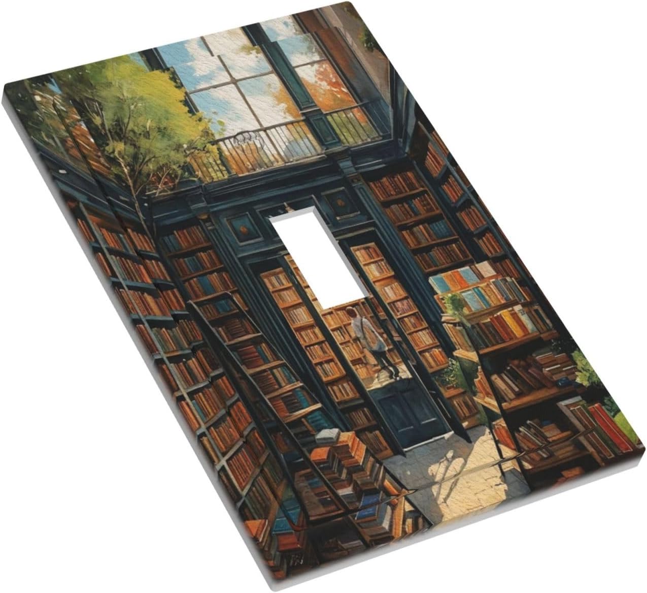 Library With A Lot Of Books Light Switch Covers 1 Gang Single Toggle Wall Plate Decorative Switchcover Electrical Switchplate for Country Living Decor