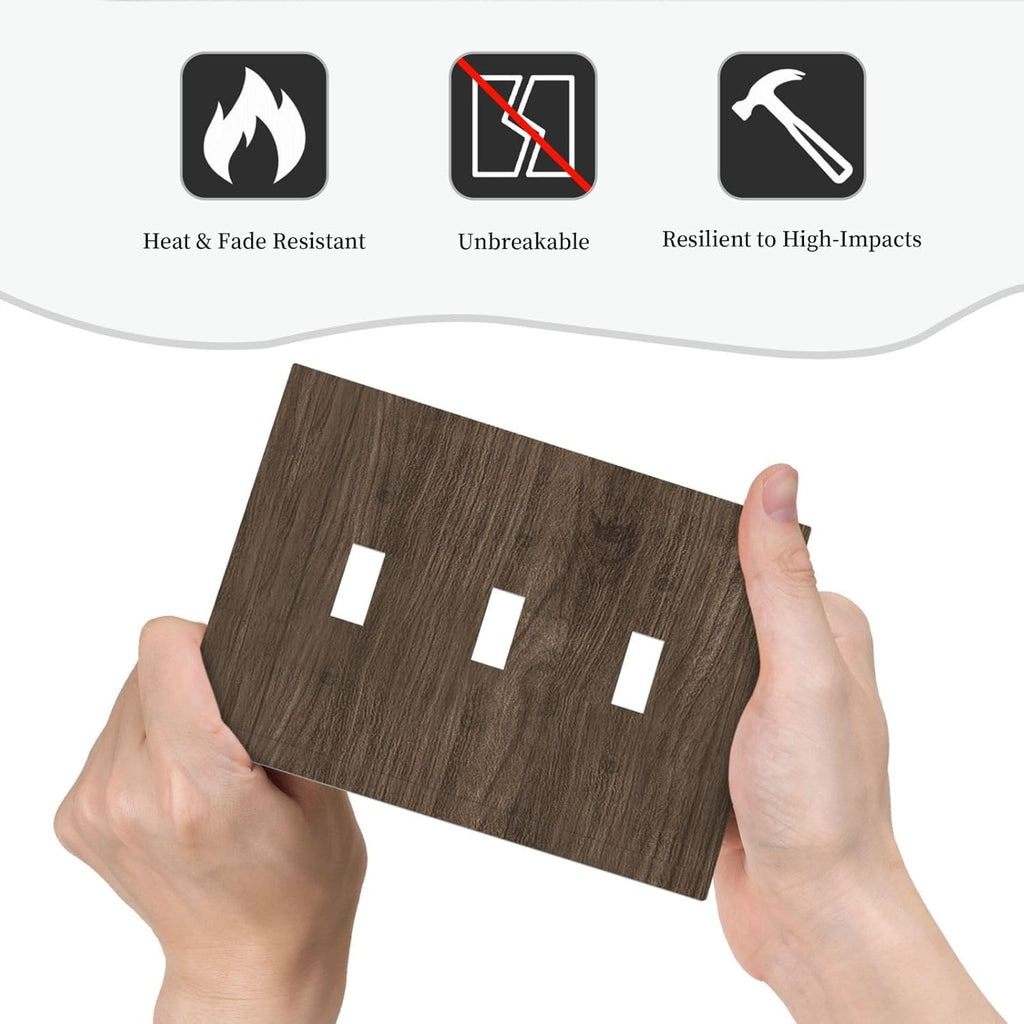 Decorative Light Switch Cover Plate Rustic Walnut Wood Grain 3 Gang Wall Plate Triple Toggle Switch Plate Covers Electrical Outlet Cover for Farmhouse Cabin Decor