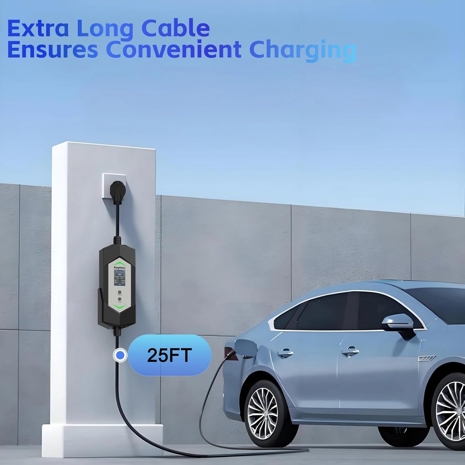 40 Amp J1772/Tesla Level 2/1 Portable EV Charger with 25FT Cable, 240V NEMA 14-50 Plug & 120V NEMA 5-15 Adapter, J1772 car Connector & Tesla NACS Adapter as Tesla Charger