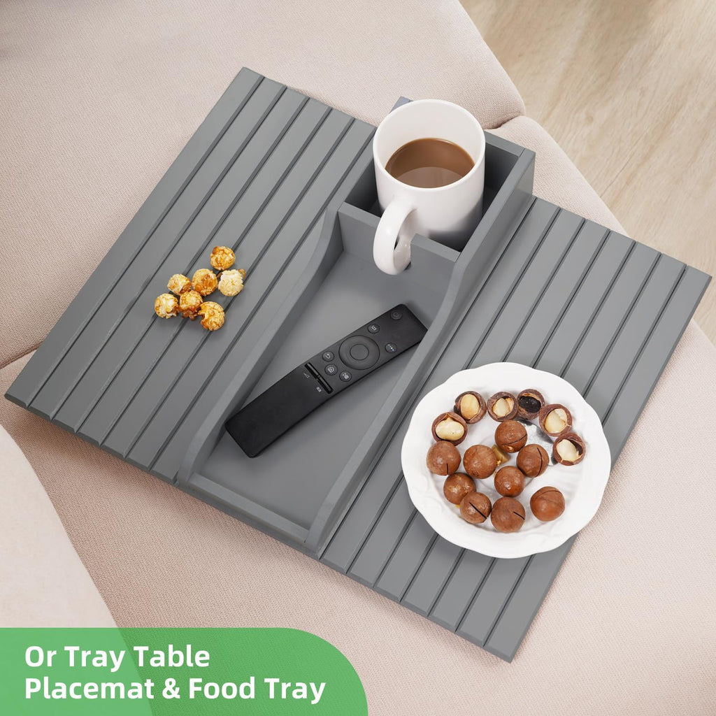 GEHE Bamboo Couch Cup Holder, Anti-Spill Sofa Arm Tray, Natural and Easy to Clean Couch Arm Cup Holder Armrest Tray Perfect for Cups, Beers, Snacks, Remote Control, Drinks
