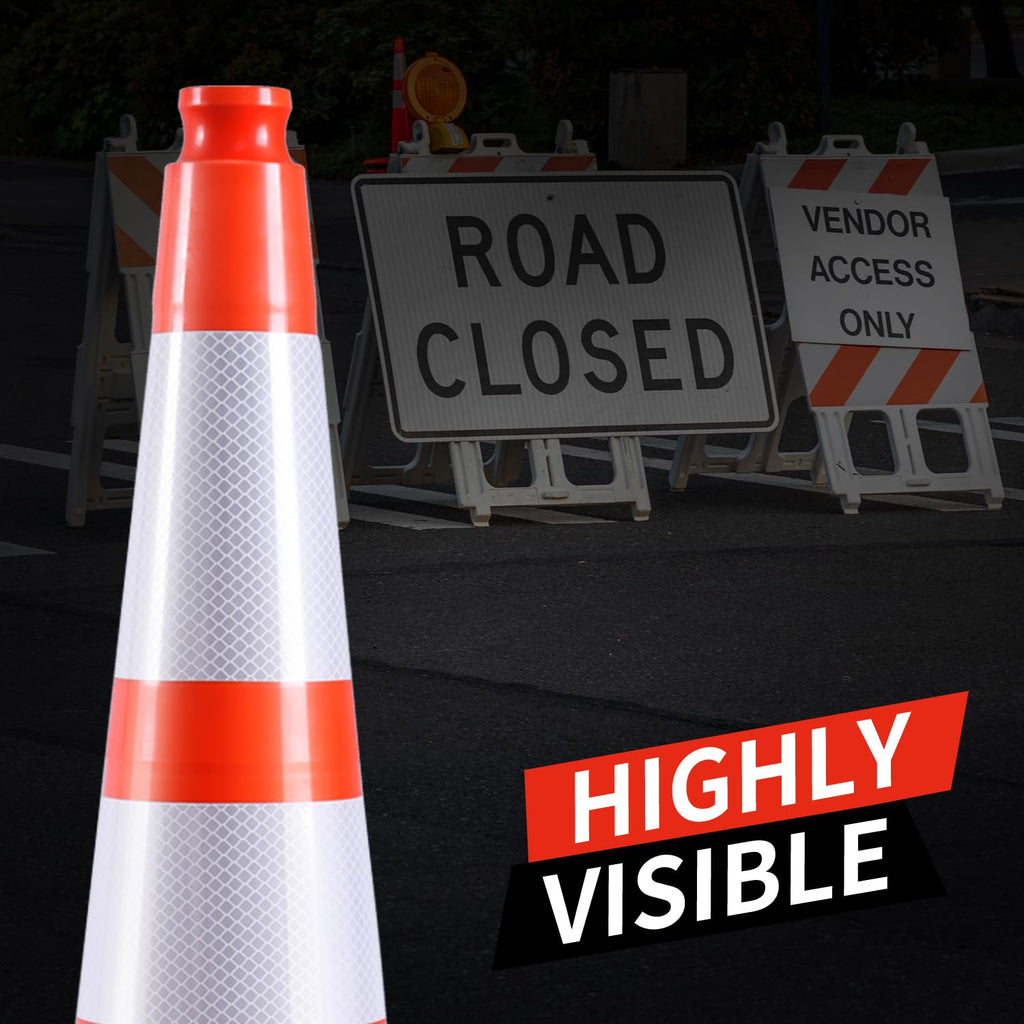 36 Inch Traffic Cones (6 Pack),Heavy-Duty PVC Construction Cone with Reflective Collars & Weighted Black Base for Road Safety,Parking & Driver Training