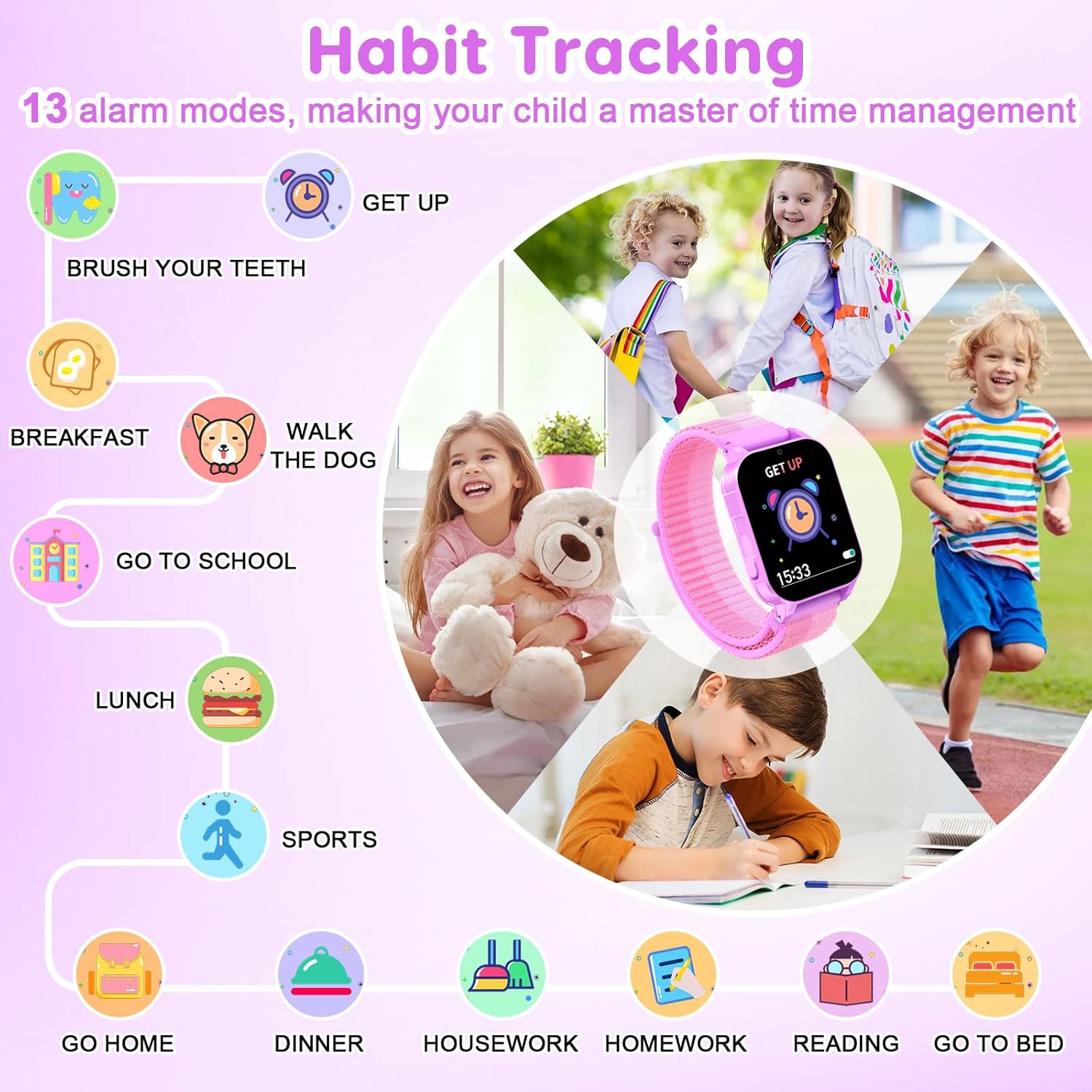 cjc HD Touchscreen Smartwatch for Girls Ages 4-12 - Includes 28 Games, Camera, Music, Pedometer - Fun & Educational Birthday Gift Idea (Purple)