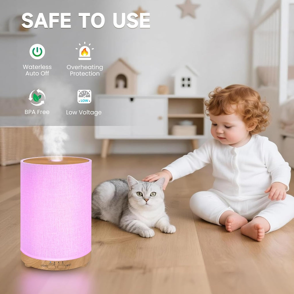 URPOWER 100ML Essential Oil Diffusers for Home with Linen Cover 7 Color Changing Lights, Timer & Auto-Off Scent Diffuser Oil Machine Humidifier Aromatherapy Air Diffusers for Bedroom, Office