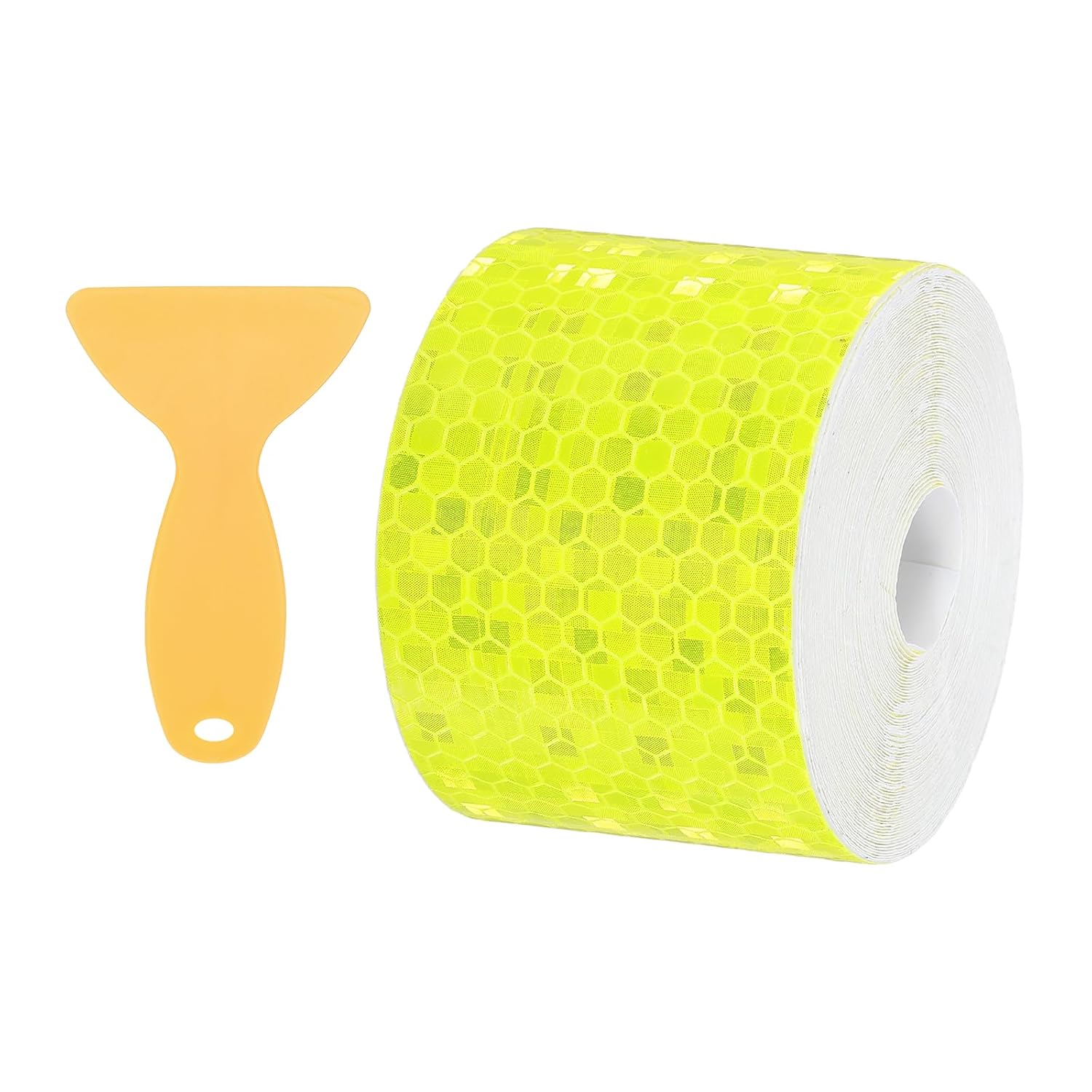 PATIKIL 2 Inch x 33 ft Reflective Tape, 1 Roll Waterproof Self Adhesive High Visibility Caution Warning Safety Tape Reflector with Scraper for Trucks Trailers Cars, Bright Yellow