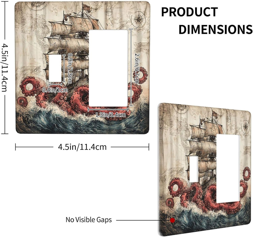 Outlet Covers Vintage Octopus Ocean Sailboat Bizarre Adventure 1 Toggle 1 Rocker Combination Decorative Wall Plate Light Switch Cover Plate Electrical Switch Plates for Bathroom Kids room Decor